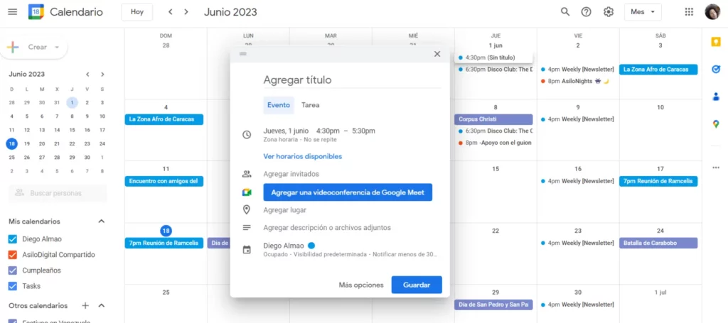 Agendar reuniones en Meet: agendar reunión desde Google Calendar.