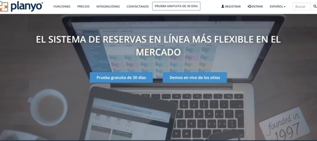 Sistemas de reservas online: página principal de Planyo.