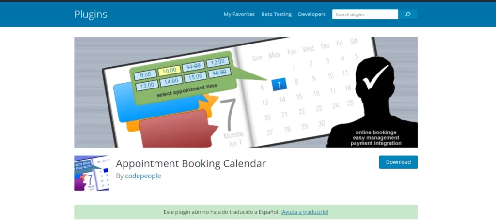 Plugiins para reservas de WordPress: Página de Appointment booking calendar.