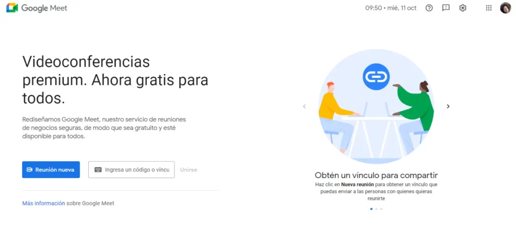 Alternativas a Zoom: Google Meet.