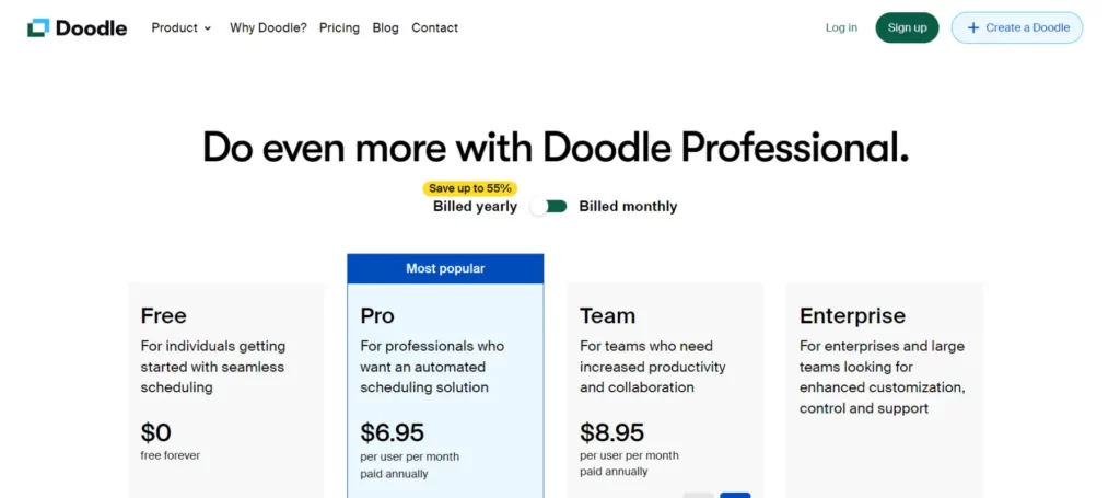 Doodle Vs Calendly: Doodle prices