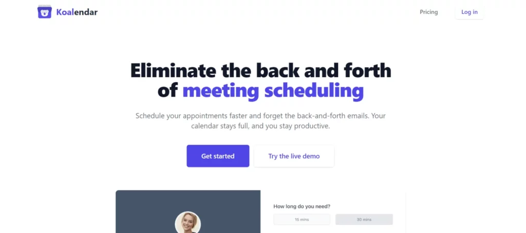Appointment scheduling apps for small businesses: Koalendar.