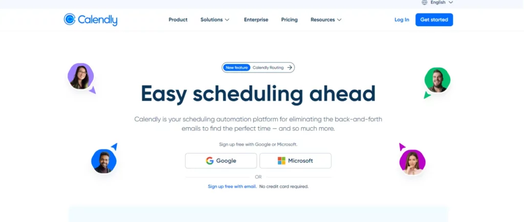 Google appointment scheduling vs Calendly: Calendly homepage.
