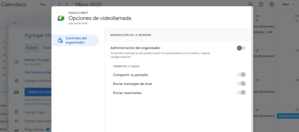 Integración de Google Calendar con Meet.