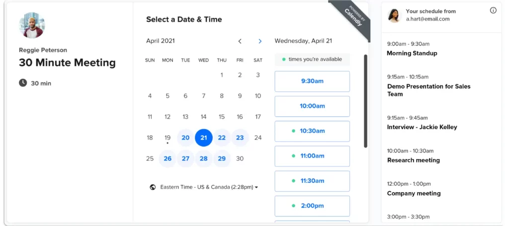 Calendly Vs Acuity: Calendly booking page.