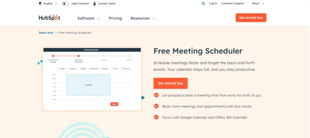 HubSpot Meetings Vs Calendly: HubSpot Meetings homepage.