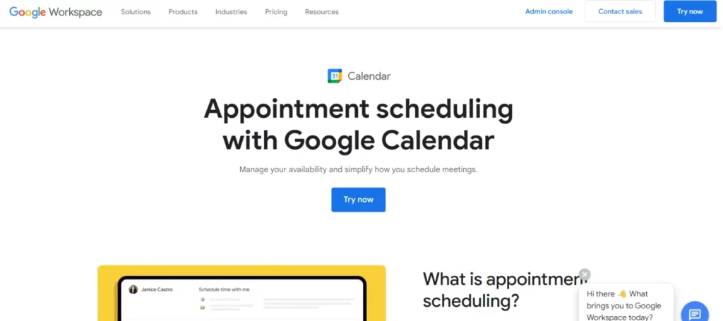 Google appointment scheduling vs Calendly: GAS homepage.